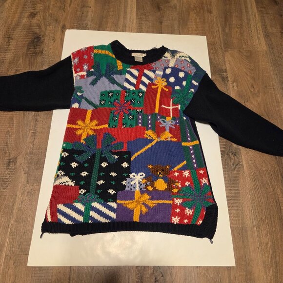 Talbots Sweaters - Talbot Christmas Ramie Black Sweater with Christmas Scenes  - Size Small